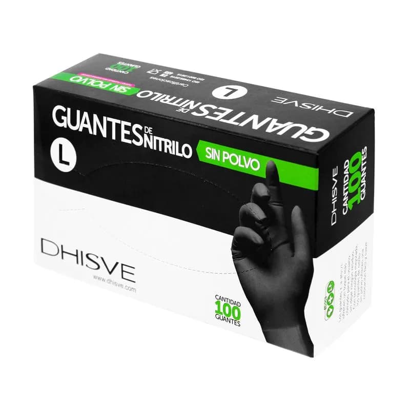 Guantes de nitrilo sin polvo Dhisve talla L, caja de 100